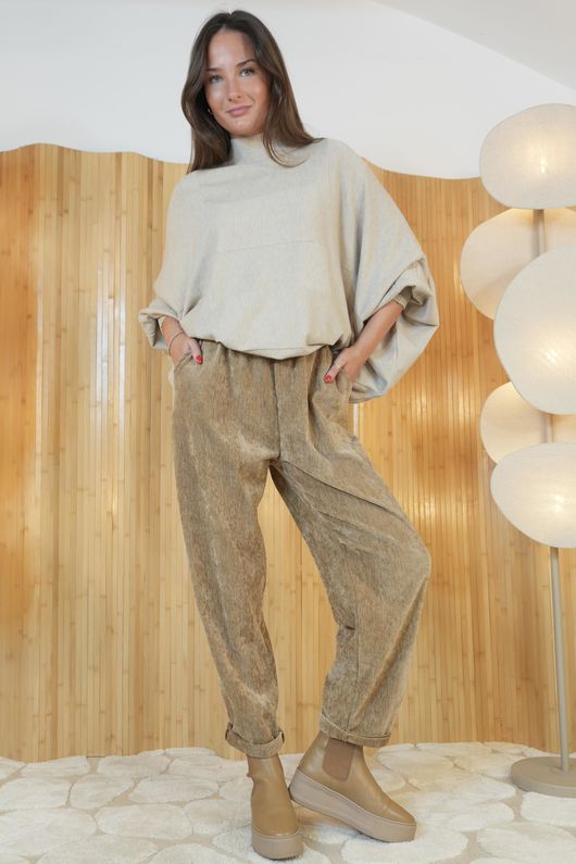 Stretch Velour Tapered Pant Camel /7=